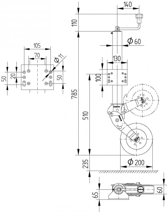 Support wheel ATK60 (console 100mm higher) - 4802509X - Support wheels